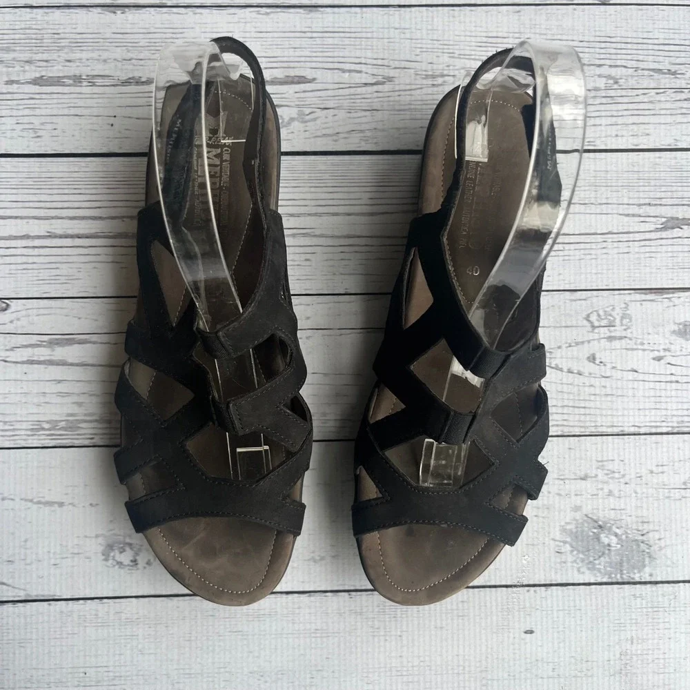 Mephisto Black‎ Portugal Nubuck Leather Strappy Wedge Sandals EU 40 US 9-9.5